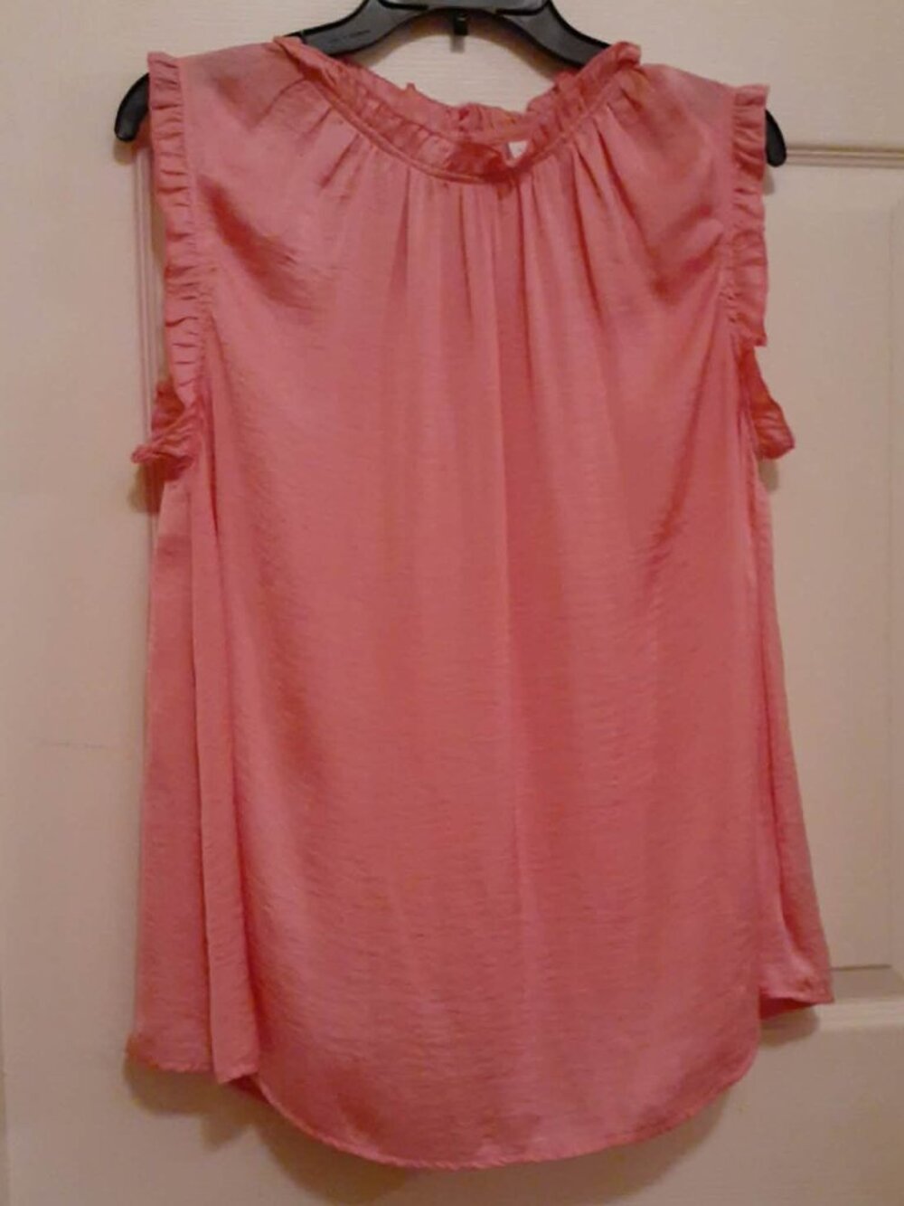 GLAM Ruffled Neck Sleeveless Satin Top